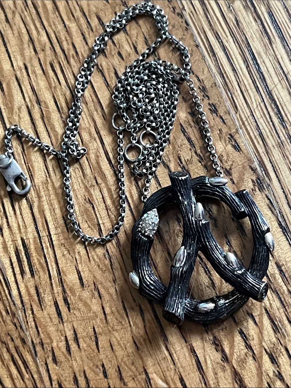 Stephen Dweck Fortuna Diamond Sterling Silver Branch Pendant Necklace,Black Rhod